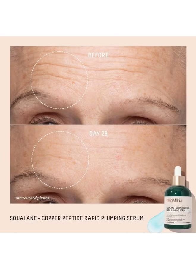 BIOSSANCE - Biossance Squalane + Copper Peptide Rapid Plumping Serum. Powerfully Hydrating Face Serum that Instantly Plumps and Firms with Collagen Boosting Copper Peptides (1.69 fl oz) - Image 1