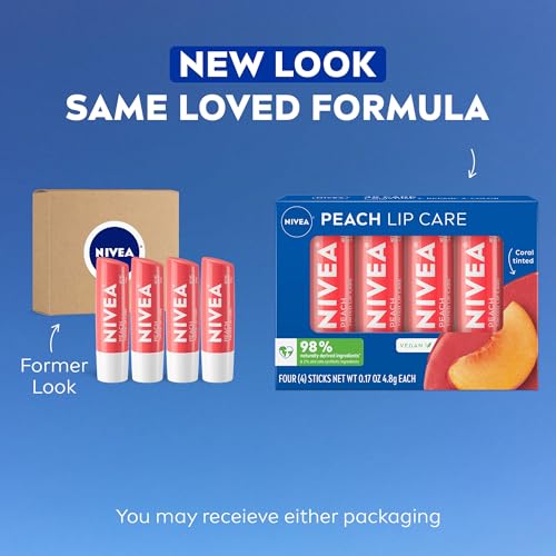 NIVEA Peach Lip Care, Tinted Lip Balm Pack with Shea Butter, Nourishing Oils and Vitamin C & E, 3-in-1 Moisture, Repair and Color, 0.17 Oz Stick, Pack of 4 - Image 2