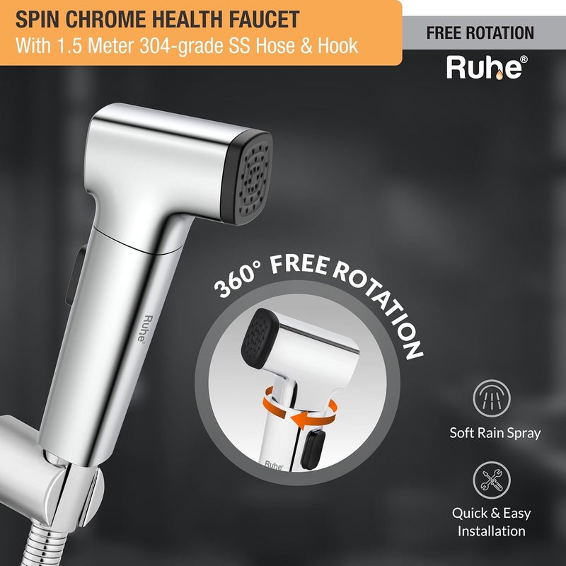 Ruhe® Spin Health Faucet Set for Bathroom | Handheld 360° Adjustable Head Jet Spray for Toilet | ABS Hand Spray Gun with 304-Grade Stainless Steel Flexible Shower Tube 1.5 Meter and Wall Hook/Holder - Image 3