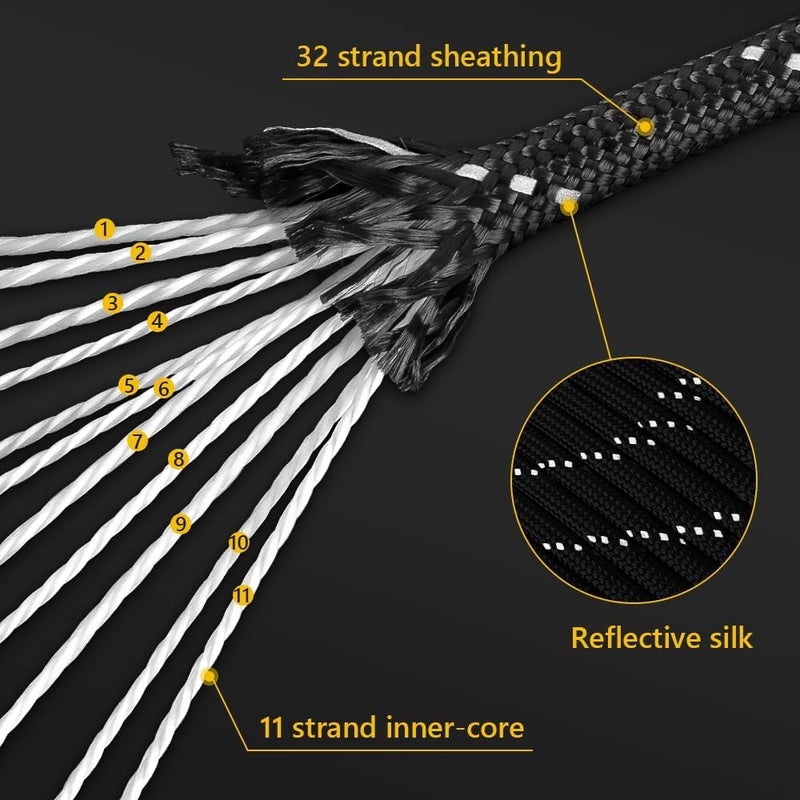 Aystkniet 750Ib Reflective Paracord Rope,100', 4mm 11 Strand Parachute Spool Cord with Collecting Bag, para Cord Lanyard for Hammock, Camping, Hiking - Image 4