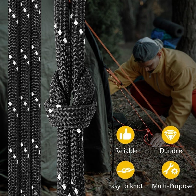 Aystkniet 750Ib Reflective Paracord Rope,100', 4mm 11 Strand Parachute Spool Cord with Collecting Bag, para Cord Lanyard for Hammock, Camping, Hiking - Image 5