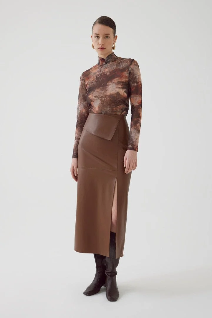 EXQUISE Regular Brown Leather-Look Skirt with Slit