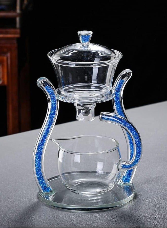 طقم إبريق شاي زجاجي من الألماس الأزرق، إبريق شاي كونغ فو المغناطيسي الأوتوماتيكي - Image 1