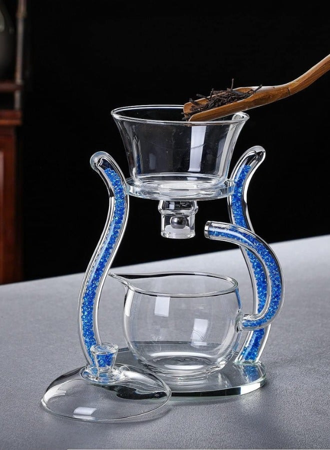 طقم إبريق شاي زجاجي من الألماس الأزرق، إبريق شاي كونغ فو المغناطيسي الأوتوماتيكي - Image 3