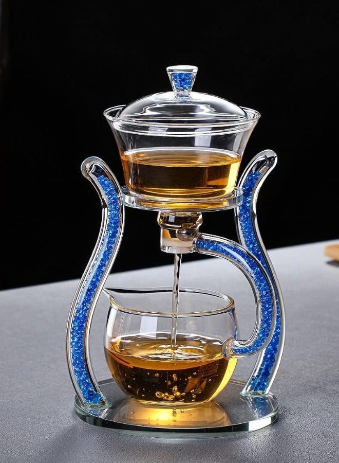 طقم إبريق شاي زجاجي من الألماس الأزرق، إبريق شاي كونغ فو المغناطيسي الأوتوماتيكي - Image 2