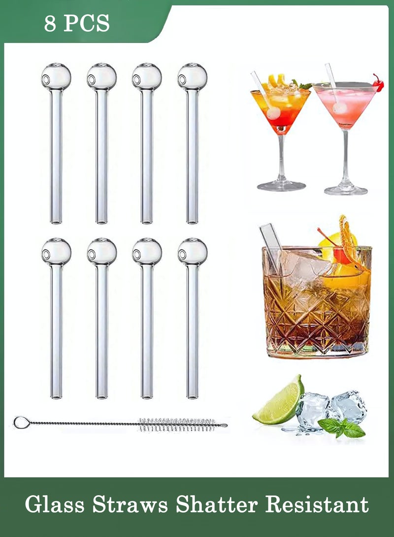8 Pcs Glass Straws Shatter Resistant, 4 Inch Reusable Glass Straw With Cleaning Brush, Dishwasher Safe, Drinking Straws with Ball Ends For Shakes, Juices, Smoothies, Coffee - Image 1