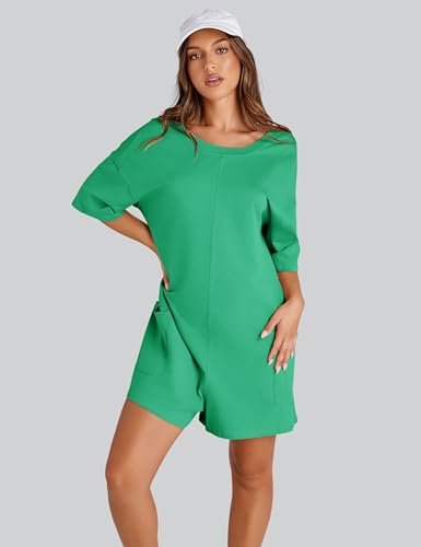 UANEO Rompers for Women Casual Oversized Athletic Jumpsuits Overalls Workout Hot Shot Tee Romper(Green-S) - Image 5