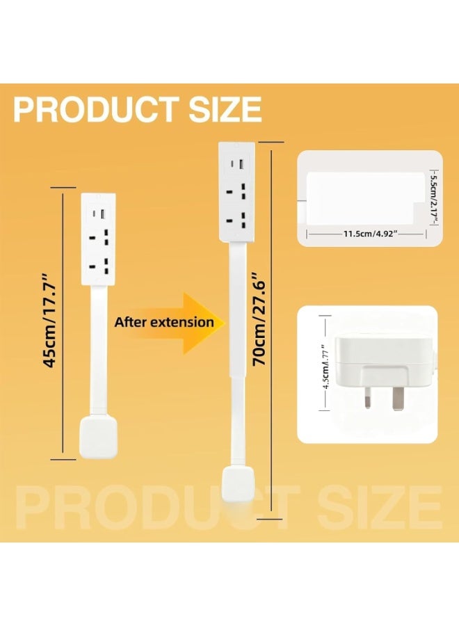 Outlet Extender with 2 AC Outlets & Dual USB Ports (USB-A/USB-C), Extends 17-27 Inches & Rotates 180° for Hard-to-Reach Outlets Behind Sofas, Nightstands, Desks - Image 4