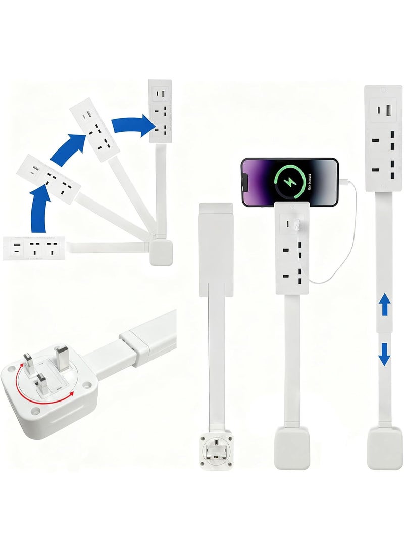 Outlet Extender with 2 AC Outlets & Dual USB Ports (USB-A/USB-C), Extends 17-27 Inches & Rotates 180° for Hard-to-Reach Outlets Behind Sofas, Nightstands, Desks - Image 1
