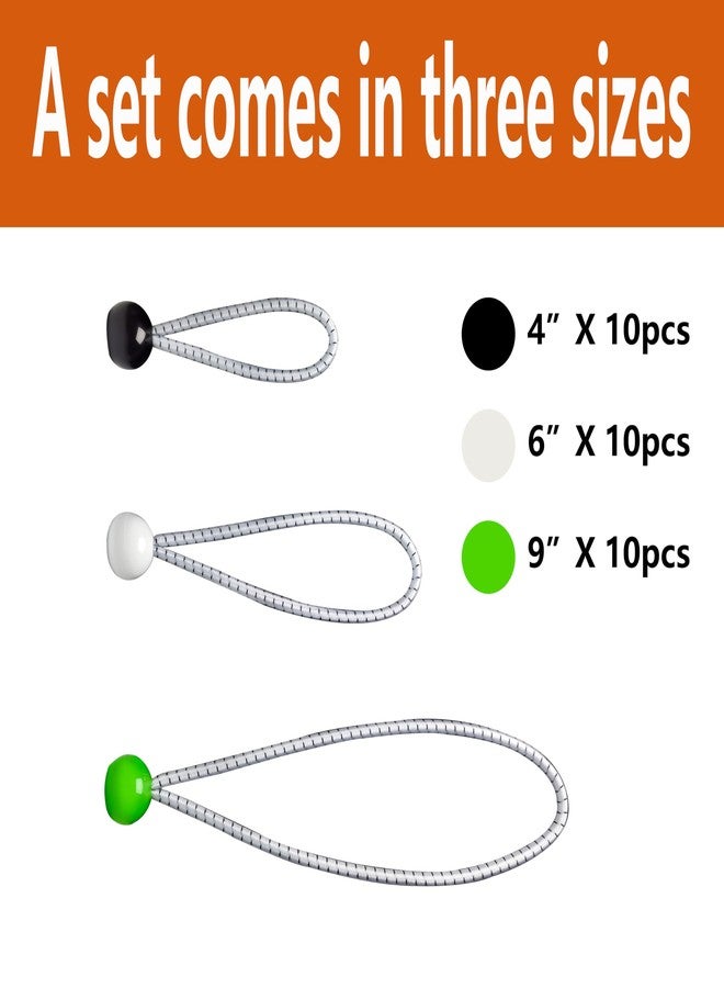 YELIER 30-Piece Ball Bungee Cords, A Bungee Cord with a Ball Comes in Three Sizes: 4 "6" 9", UV Resistant, Antioxidant, Secure Tie Down. (30, Black, White, Green) - Image 2
