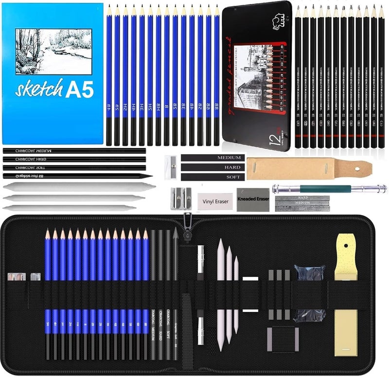 Wynhard Drawing Pencils 47 Pcs Shading Pencils Set Drawing Kit Sketching Kit Sketch Pencils Set for Artists Charcoal Pencils for Artists Pencils for Artists Kit Graphite Pencil Set Artist Pencil Set - Image 1