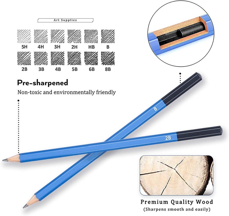 Wynhard Drawing Pencils 47 Pcs Shading Pencils Set Drawing Kit Sketching Kit Sketch Pencils Set for Artists Charcoal Pencils for Artists Pencils for Artists Kit Graphite Pencil Set Artist Pencil Set - Image 3