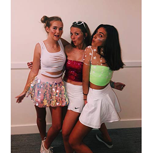 Fenyong Womens Sparkly Sequin Mermaid Crop Tops, Strapless Metallic Tube Tops for Party Clubwear(Hot Pink) - Image 3