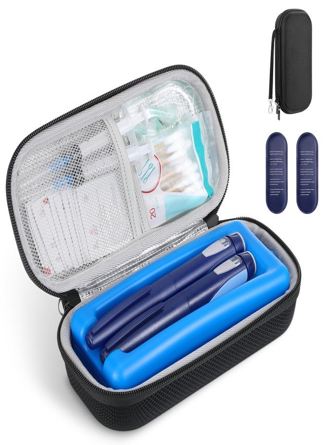 MoKo Insulin Cooler Travel Case, EVA Hard TSA Approved Diabetes Insulated Cooling Carrying Bag for Supplies Keep Medicine Cool, Small Portable Medication Organizer with Ice Packs & Ice Brick, Black - Image 1