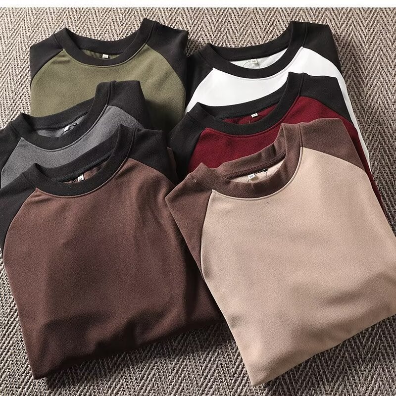 Men'S Double-Sided Fleece-Lined Long-Sleeved T-Shirt Fashionable Winter Stretch Thermal Underwear - Image 2