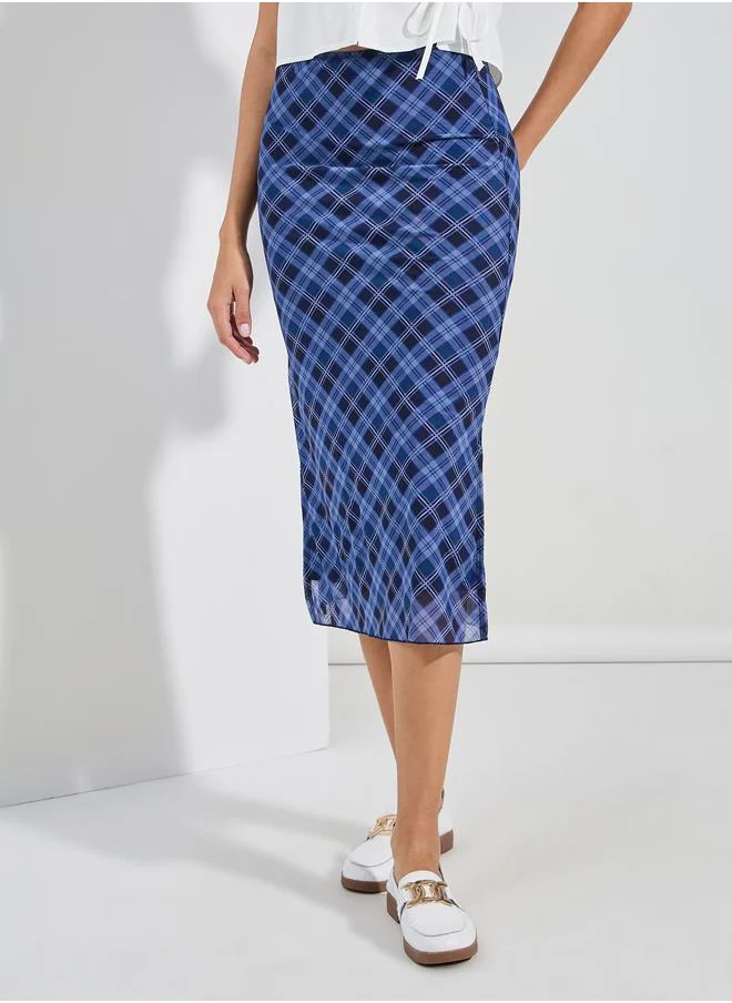 ستايلي Plaid Check Midi Skirt with Side Slit