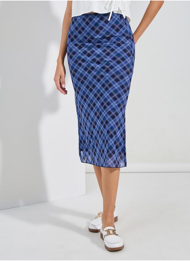 Styli Plaid Check Midi Skirt with Side Slit  - Image 1