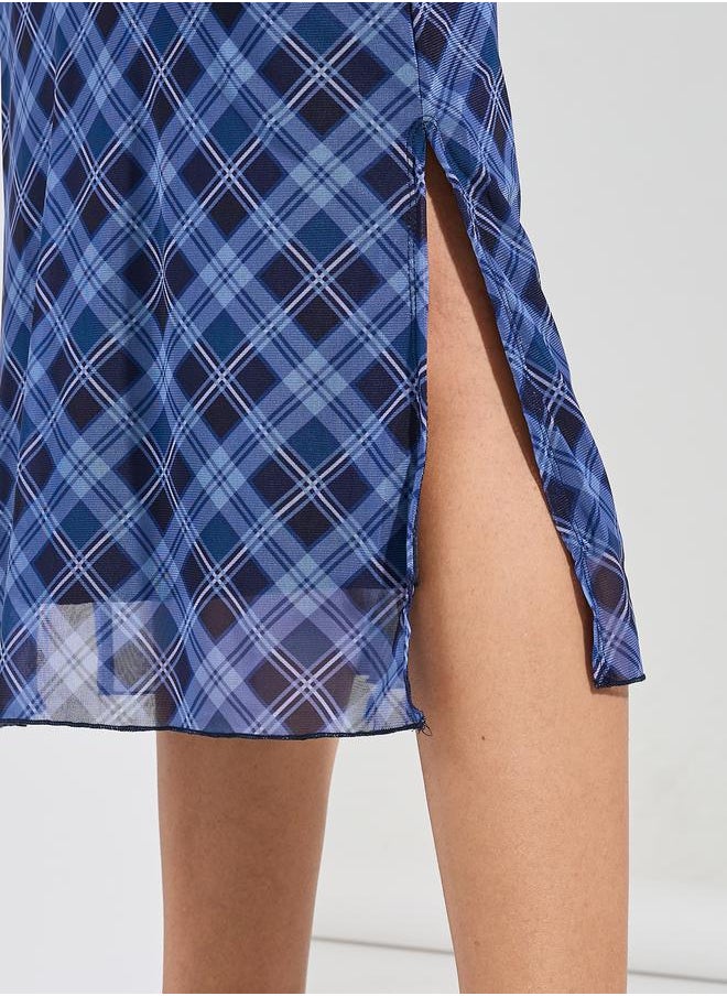 Styli Plaid Check Midi Skirt with Side Slit  - Image 3