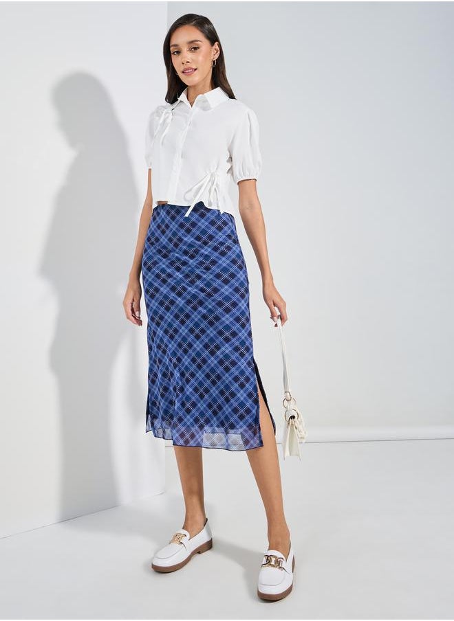 Styli Plaid Check Midi Skirt with Side Slit  - Image 2