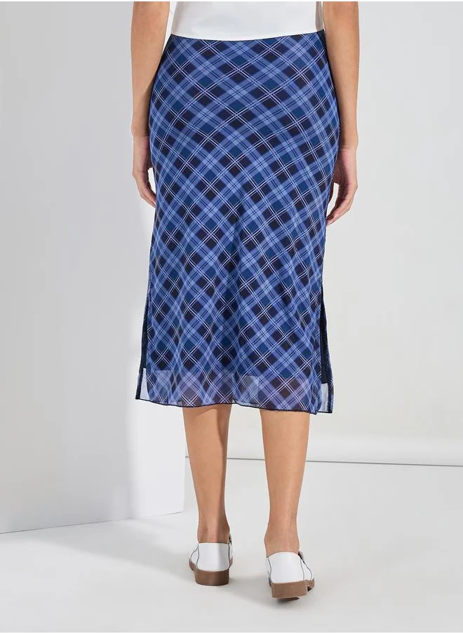 ستايلي Plaid Check Midi Skirt with Side Slit