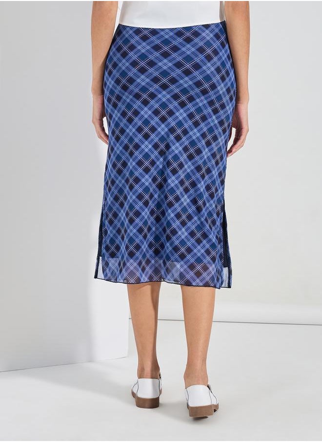 Styli Plaid Check Midi Skirt with Side Slit  - Image 5