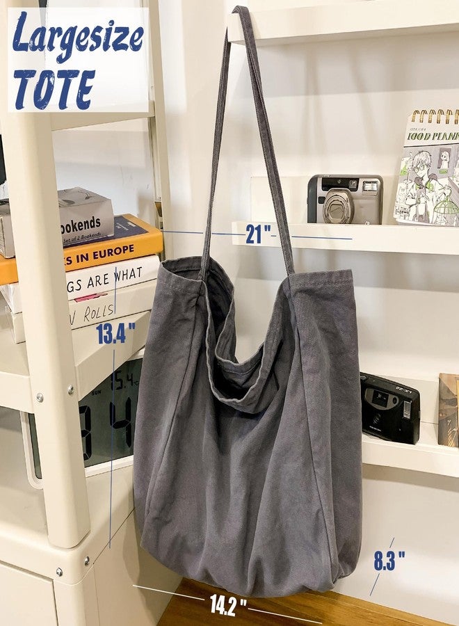 YAVCOOL Canvas Tote Bag for Women Large Hobo Shoulder Bag for Work Travel Casual Message Bag Tote Purse handbags, 1-grey, Large - Image 4
