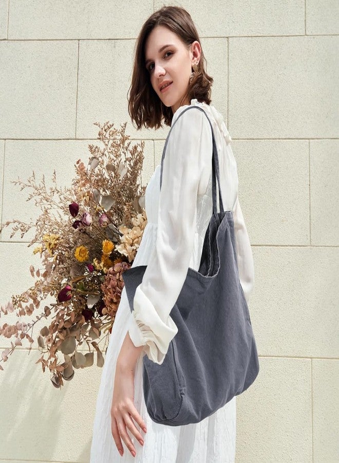 YAVCOOL Canvas Tote Bag for Women Large Hobo Shoulder Bag for Work Travel Casual Message Bag Tote Purse handbags, 1-grey, Large - Image 3