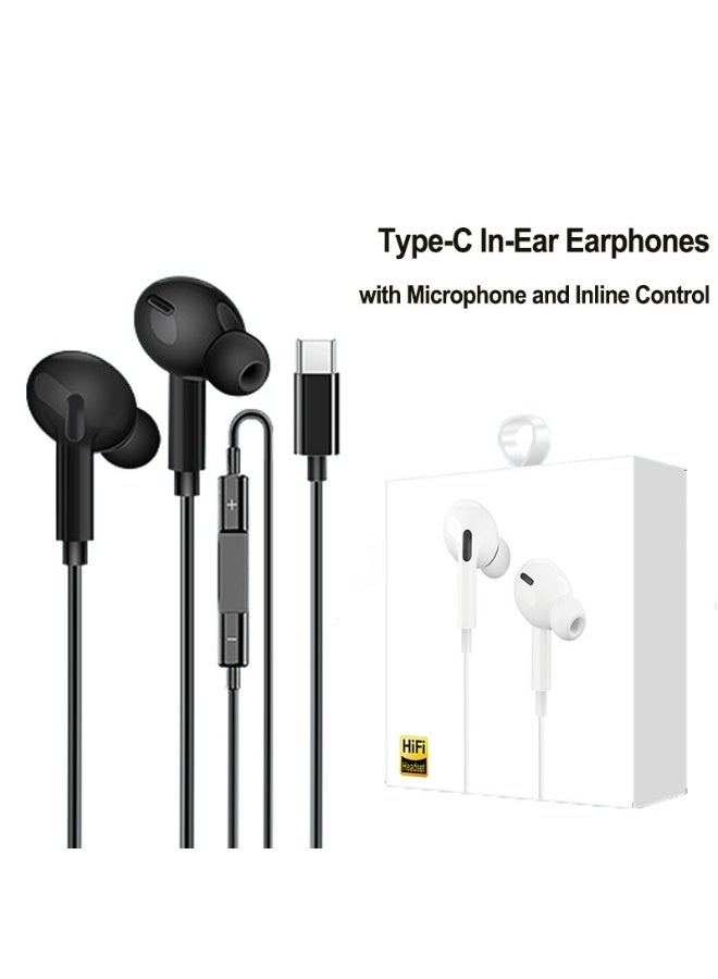 OLYSON Headphones Earbuds Wired Type-C, Ultra Clear Calls & No Noise Wired Earbuds, in-Ear Earphones with Mic, Compatible with iPhone/iPad/Android/Laptop/PC, Black - Image 1