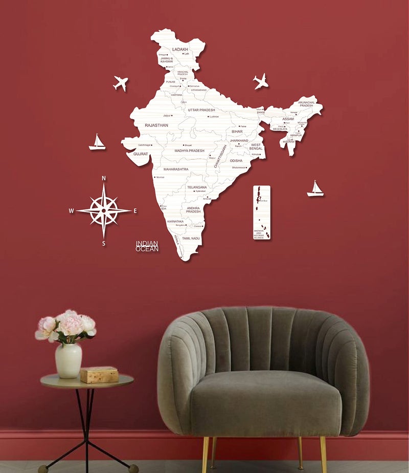 AD INFINITUM® 3D Wooden Map of India | Home Decor | Office Decor | A great gift for travelers | Wall decor State and Capital names with Borders (3x2 Feet, White Oak) - Image 2