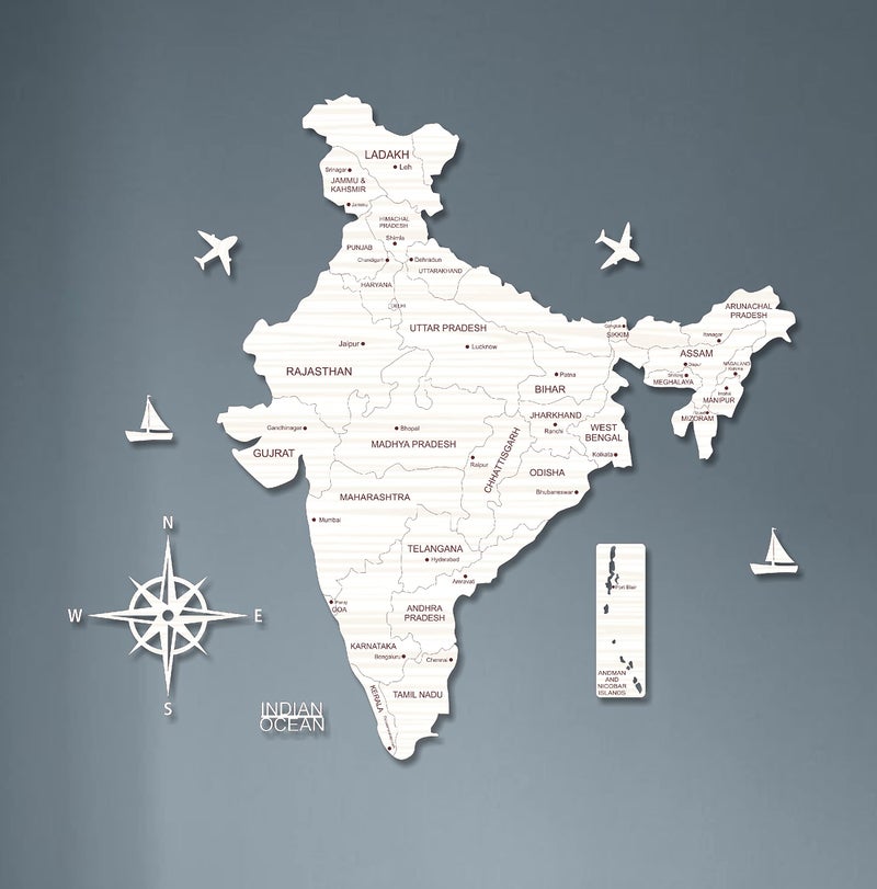 AD INFINITUM® 3D Wooden Map of India | Home Decor | Office Decor | A great gift for travelers | Wall decor State and Capital names with Borders (3x2 Feet, White Oak) - Image 5