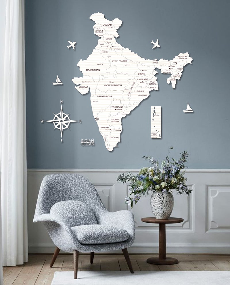 AD INFINITUM® 3D Wooden Map of India | Home Decor | Office Decor | A great gift for travelers | Wall decor State and Capital names with Borders (3x2 Feet, White Oak) - Image 3