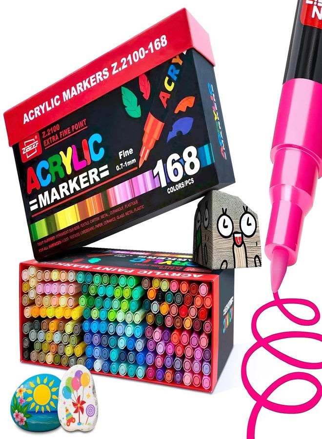 Guangna 168 Acrylic Paint Markers, Fine Tip Acrylic Paint Pen, Waterproof & High Saturation Ideal for Wood, Metal, Plastic, Canvas, Fabric, Glass, Ceramic, Rock Painting DIY Art Supplies - Image 1