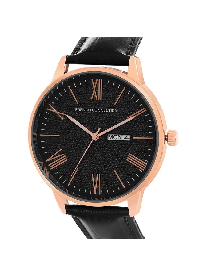 French Connection Men's Black Dial Black Leather Strap Analog Watch 42mm - Image 2