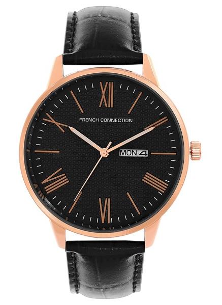 French Connection Men's Black Dial Black Leather Strap Analog Watch 42mm - Image 1