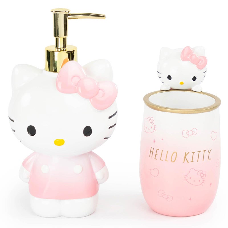 Jay Franco Hello Kitty Tumbler and Soap Dispenser Set - 2 Piece Pink Collection Includes Resin Lotion Pump and Cup - Bathroom DÃ©cor - Image 1