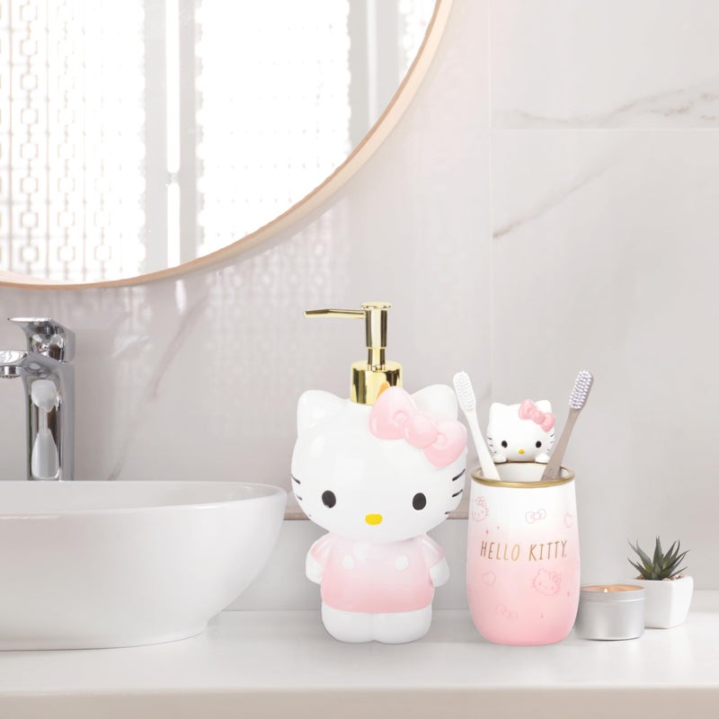 Jay Franco Hello Kitty Tumbler and Soap Dispenser Set - 2 Piece Pink Collection Includes Resin Lotion Pump and Cup - Bathroom DÃ©cor - Image 4
