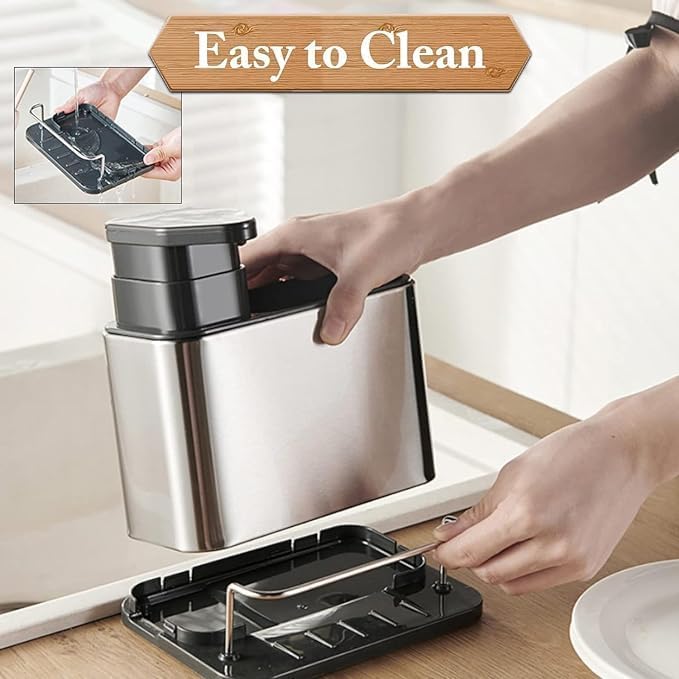 Feinerman Multifunctional 3-in-1 Kitchen Sink Caddy Organizer with Soap Dispenser, Sponge and Brush Holder, Rustproof Stainless Steel Tray Rack for Countertop Storage and Dishwashing Essentials - Image 3