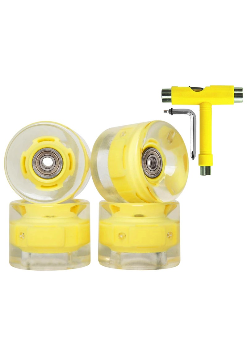 Generic 60x45MM 78A LED Light Skateboard Wheels With Bearings 4PCS With T-Tool, Yellow  - Image 1