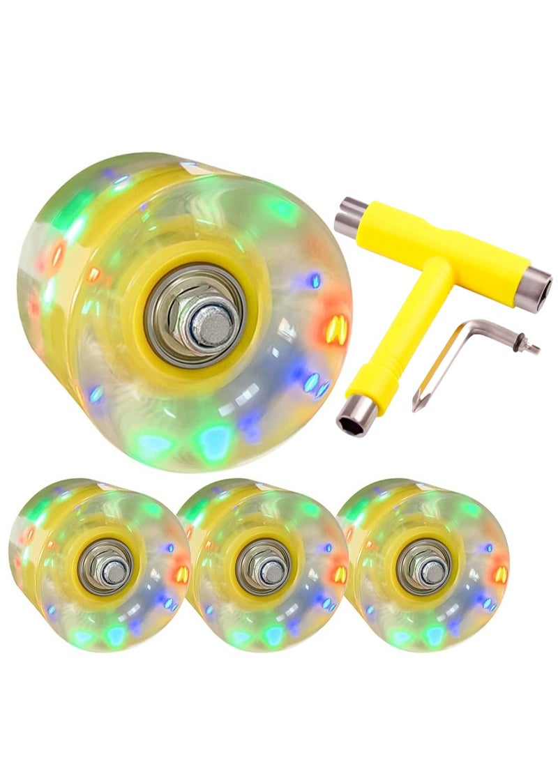 Generic 60x45MM 78A LED Light Skateboard Wheels With Bearings 4PCS With T-Tool, Yellow  - Image 2