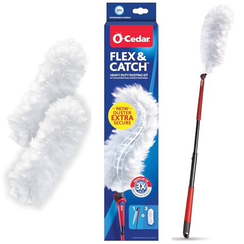 o cedar OCedar Flex Catch Heavy Duty Dusting Kit with 3 Disposable Duster Refills New Improved Model Extendable 3 Ft Handle with StayOn Duster Hook Traps 3X More Dust Than Feather Dusters - Image 1