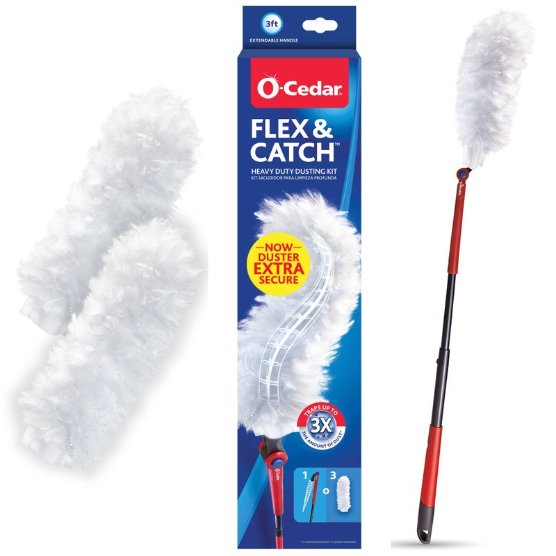 o cedar OCedar Flex Catch Heavy Duty Dusting Kit with 3 Disposable Duster Refills New Improved Model Extendable 3 Ft Handle with StayOn Duster Hook Traps 3X More Dust Than Feather Dusters - Image 2