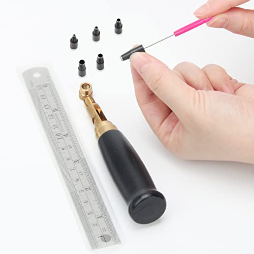 Boyistar Japanese Screw Punch, Boyistar Wood Handle Belt Hole Puncher, Adjustable Leather Hole Punch Tool for Belts, Watch Band, Handbags with 6 Tip Sizes 4/3.5/3/2.5/2/1.5mm Screws - Image 4