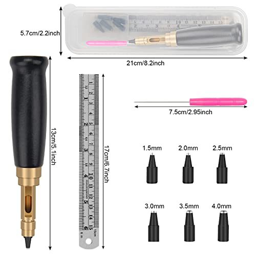 Boyistar Japanese Screw Punch, Boyistar Wood Handle Belt Hole Puncher, Adjustable Leather Hole Punch Tool for Belts, Watch Band, Handbags with 6 Tip Sizes 4/3.5/3/2.5/2/1.5mm Screws - Image 2