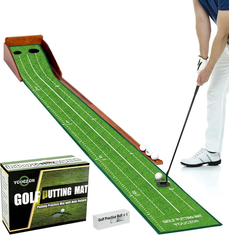 YOUCZON Putting Green Indoor, No Hump Golf Mat with Auto Ball Return - Easy to Fold Solid Wood Base, Luxurious Velvet Surface - Ideal for Home or Office and Golfers - Image 1