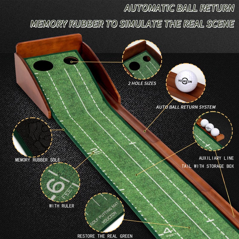 YOUCZON Putting Green Indoor, No Hump Golf Mat with Auto Ball Return - Easy to Fold Solid Wood Base, Luxurious Velvet Surface - Ideal for Home or Office and Golfers - Image 3