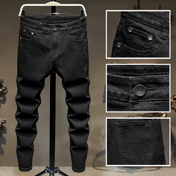 Generic Spring and Summer 2021 New Pure Black Pencil Pants Pure White Teenager Slim-fit Skinny Korean Jeans Mens Trousers White  - Image 2