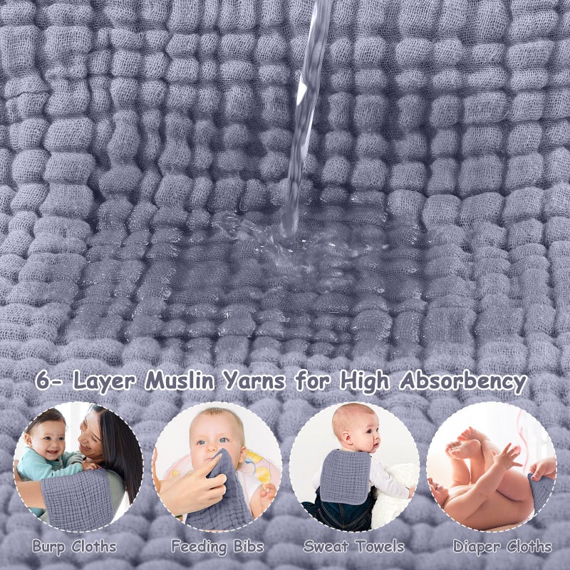 Looxii Muslin Burp Cloths 100% Cotton Muslin Cloths Large 20''x10'' Extra Soft and Absorbent 6 Pack Baby Burping Cloth for Boys and Girls (Fog Blue) - Image 4