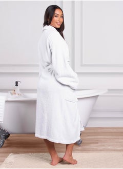 1Chase Luxury Shawl Bathrobe for Adults - Ultra Soft, Absorbent, Hotel & Spa Quality, White Cotton Robe for Men & Women (S/M), White  - Image 2