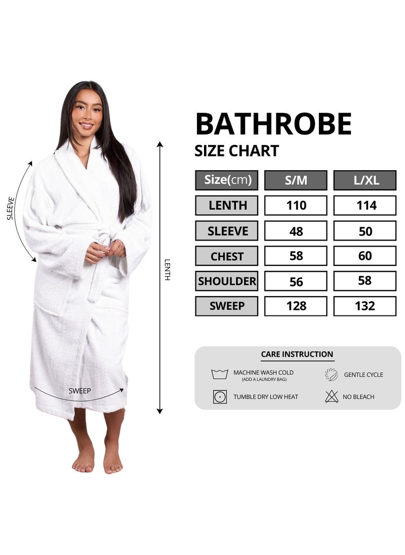 Luxury Shawl Bathrobe for Adults - Ultra Soft, Absorbent, Hotel & Spa Quality, White Cotton Robe for Men & Women (S/M), White