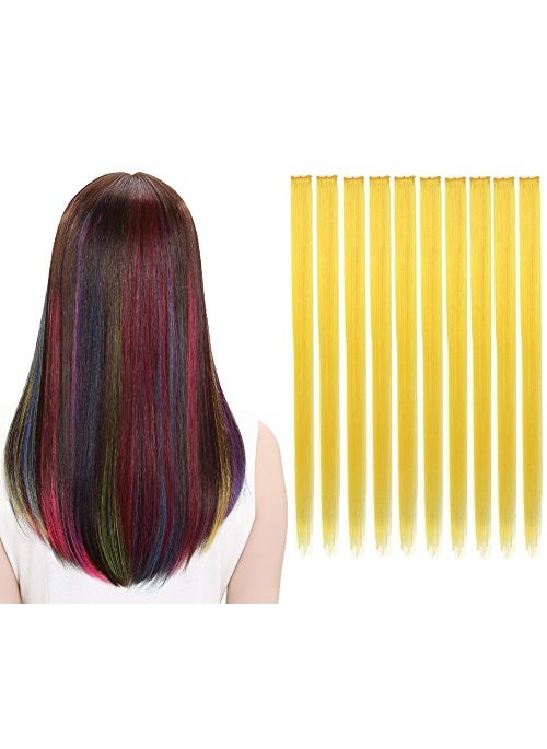 Liasun - 10Pcsset MultiColors Straight Highlight Clip in Hair Extensions 20 Inch Colored Party Hair Pieces Yellow - Image 1